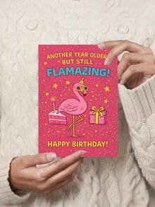 1PC Vibrant Pink Flamingo Birthday Card Funny Humorous Glossy Finish Greeting Card For Adult Friend Family Colleague Coworker Office Party Celebration Envelope Included Unique Fashionable Gift Idea - multicolor - View 6