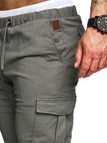 Manfinity Roughcore Men Casual Drawstring Waist Cargo Pants, For Fall - Dark Grey - View 5