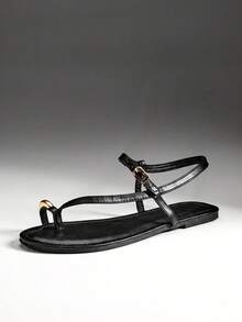 Denimoi Women Comfortable Round-Toe Flat Sandal With Thin-Strap And Toe Ring For Daily Wear & Vacation Mother's Day Present For Christmas Valentine's Day Summer Shoes - Black - View 6