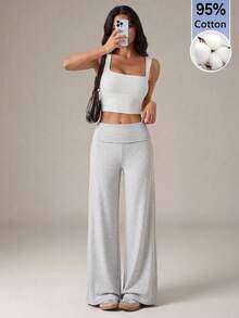 SHEIN Tall 高腰寬腿寬鬆休閒長褲 - 灰色 - 查看 2