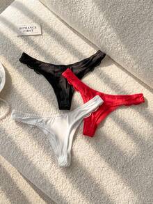 Moireta 3pack Contrast Lace Thong Set - MultiWarna - View 2