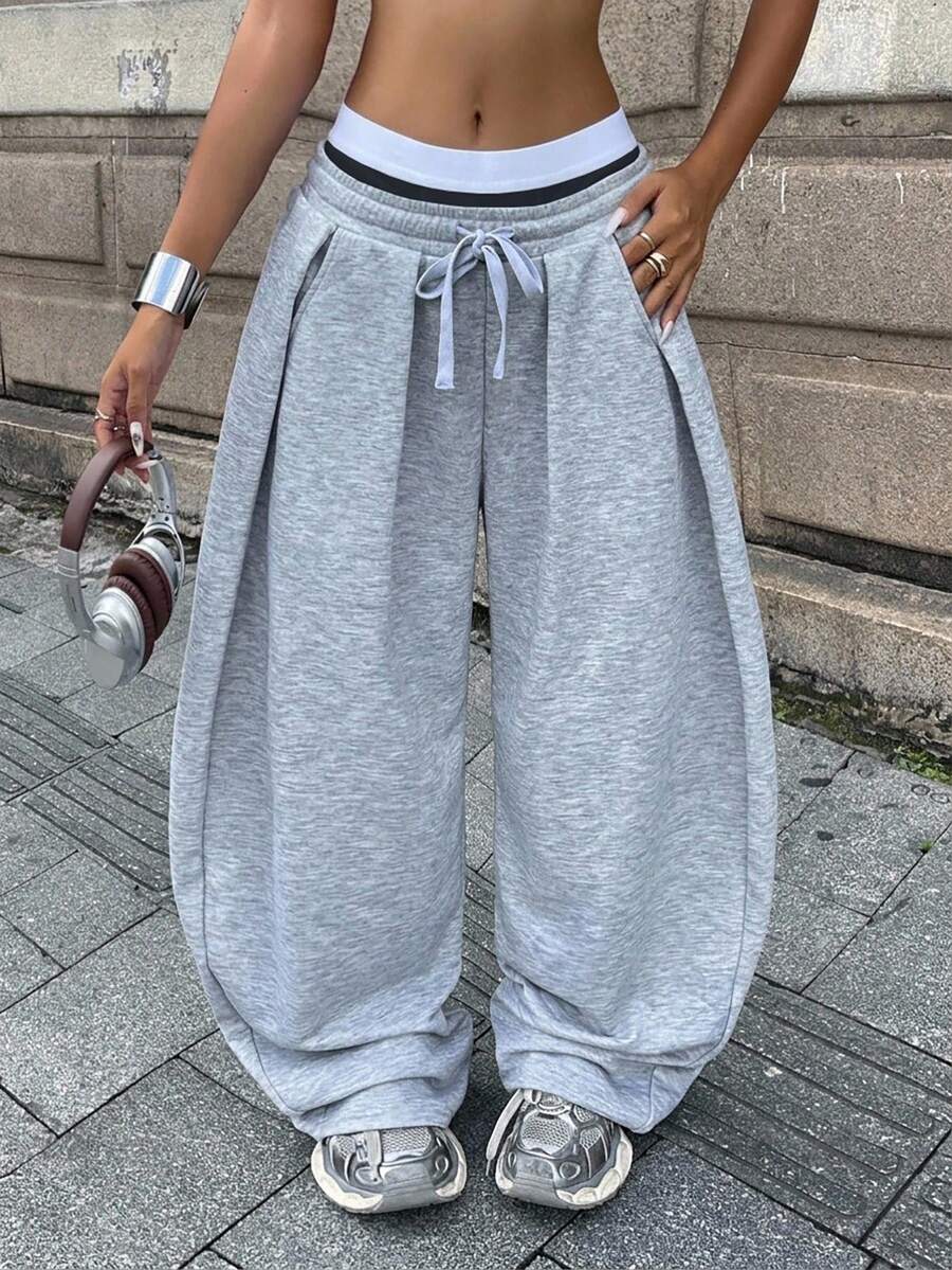 Coolane 女士秋季街头服饰基本款日常外出机场休闲灰色低腰宽松香蕉裤