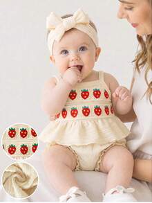 SHEIN Newborn Baby Girl Summer New Style Printed Pattern Cute Triangle Bib Set With Headband - Apricot - View 4