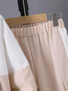 SHEIN Conjunto de 2 piezas de chaqueta con capucha y pantalones cargo con bloques de color y patchwork para niño - Multicolor - Ver 5