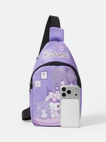 HELLO KITTY AND FRIENDS | SHEIN 紫色可愛角色印花單肩包，休閒可調節肩帶胸包 - 紫色 - 查看 3