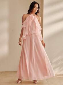 Anewsta French Elegant Romantic Cute Date Bride Getting Ready Mother Of The Bride Garden Party Bachelorette Wedding Style Strappy Floral Dress Pink - Baby Pink - View 7