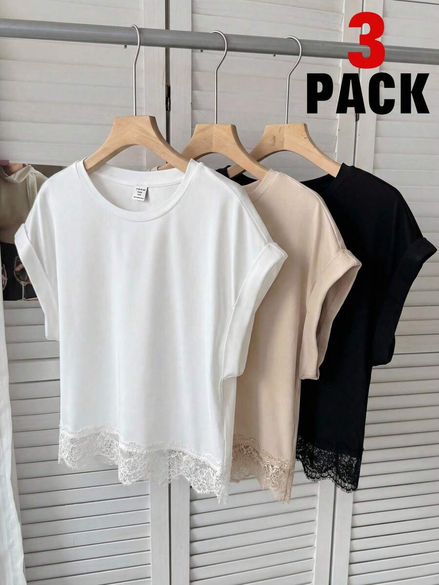 SHEIN Tween Girl Tween Girl 2pcs Tween Girls Multi-Color Solid Crew Neck Short Sleeve T-Shirts - Multicolor - View 1