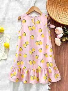 Emery Rose Kids Emery Rose Kids 女童條紋檸檬印花圓領無袖洋裝 - 彩色 - 查看 2