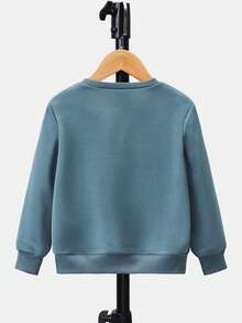 SHEIN Áo nỉ cổ tròn in họa tiết tiếng Anh thoải mái, đa năng cho bé trai - Màu xanh bụi bặm - Xem 2