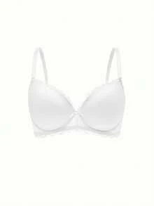 Bonmuse 2件組女款素色蕾絲拼接細肩帶休閒內衣套裝，含鋼圈，適合夏季 - 白色 - 查看 4