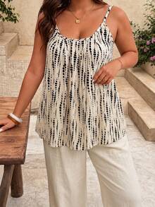 SHEIN Frenchy Blusa de tirantes plisada con estampado aleatorio para verano en tallas grandes con estilo bohemio - Multicolor - Ver 3