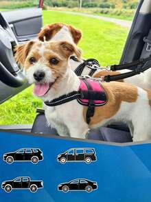 Nylon Dual-Dog Car Seat Belt With Adjustable Elastic Buffer Leash, Tangle-Free Dual Pet Car Headrest Seat Belt For Two Dogs, Hand Wash Only - Multicolor - View 2
