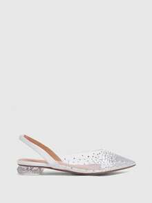 CUCCOO SZL Women's Pointed Short Heel Empty Fashion Elegant Party Shoes. Transparent TPU Fabric Contrasting Rhinestones - White - View 2