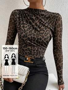 SHEIN PETITE 黑色百褶長袖女款上衣 - 卡其色 - 查看 5
