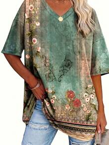 EMERY ROSE Retro Print Women's Loose T-Shirt, Casual Top - Multicolor - View 3