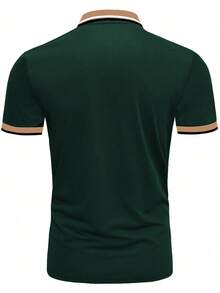 Manfinity Homme Men's Summer Casual Colorblock Patchwork Polo Shirt - Dark Green - View 2