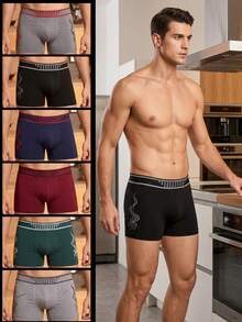 6 Pieces/Package And Comfortable Boxer Shorts With Lettering Print For Men - Multicolor I - View 1