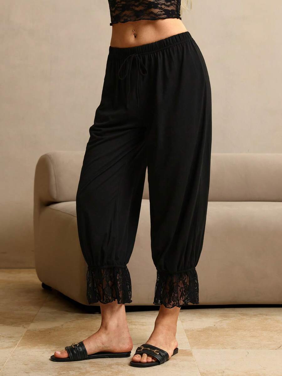 HautHeat Women's Fashion Sexy Lace Patchwork Pajama Bottoms - Black - View 1