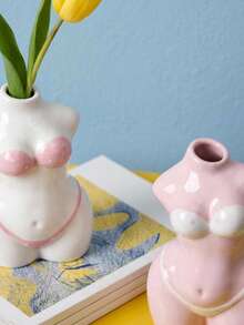 Joivida Jarrón de cerámica con forma de busto, con un estilo minimalista moderno. Esculpido con la silueta de un torso femenino con delicados detalles de bikini, disponible en tonos pastel suaves, que funciona como decoración artística de arreglo floral de mesa. - Multicolor - Ver 7