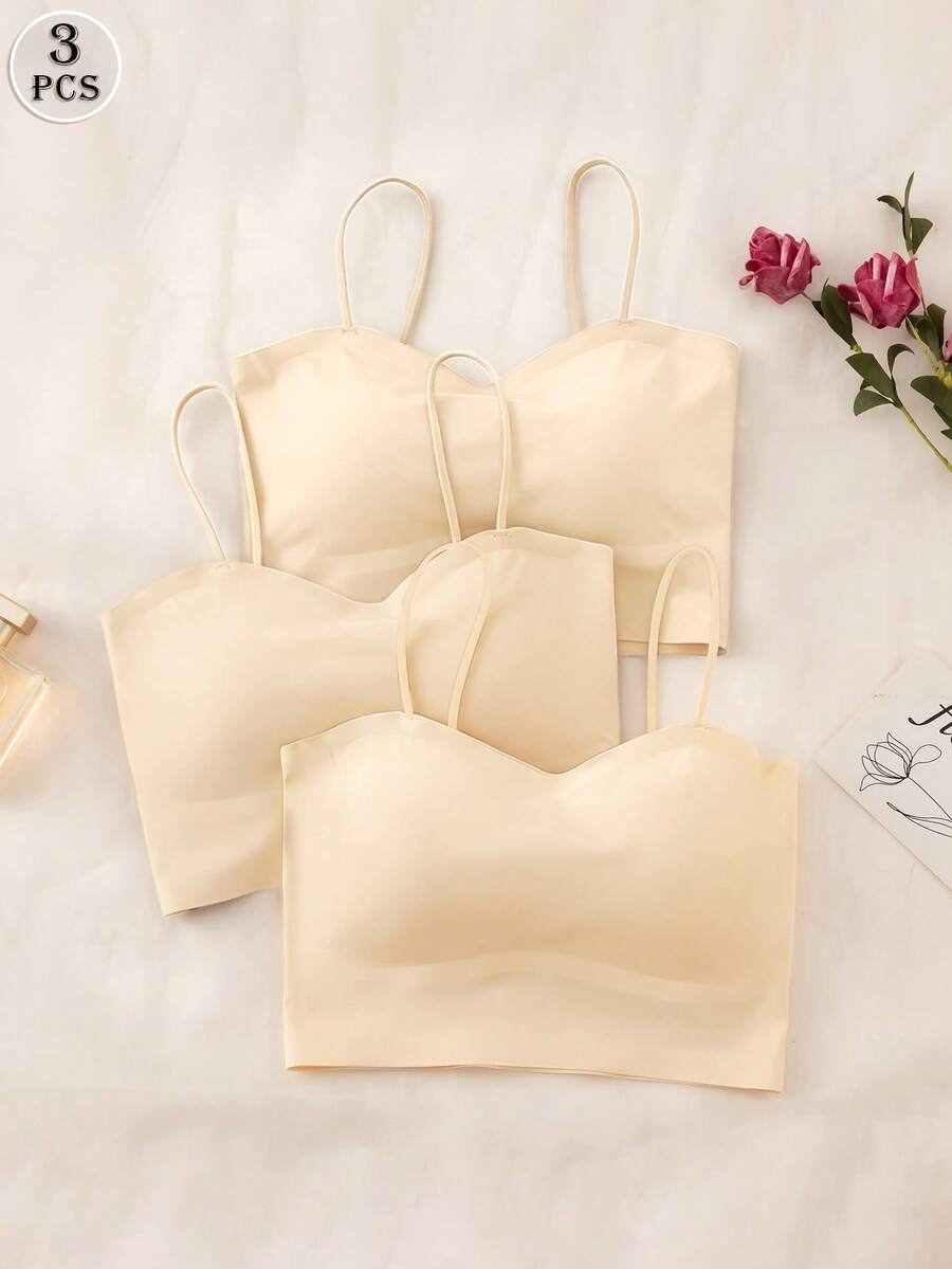 SHEIN 3件組無縫無線內墊胸罩套裝 - 杏色 - 查看 1