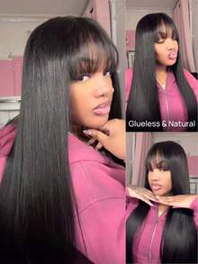 ALL READY WIG 7x5 Bye Bye Slip 蕾絲 Yaki 無膠假髮，自然黑，蓬鬆瀏海，預剪預漂預拔，自然豐盈，適合所有頭圍，修飾臉型，100% 真人髮，可染髮，固定分線，適合初學者，耐熱 - SNatural - 查看 7