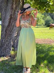 Jeta Ari Women's Sage Green Floral Jacquard Sleeveless Dress,Summer Cottage Core Tea Party Dress,Vacation Prom Elegant - Green - View 4
