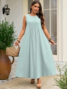 Rosumi Plus Size Women Patchwork Casual Sleeveless Maxi Dress - Multicolor - View 3