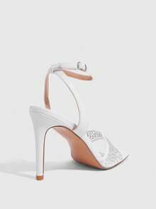 CUCCOO SZL Women's Mesh Rhinestone Ankle Strap High-Heeled Sandals, Suitable For Parties, Dates, Weddings - White - View 3