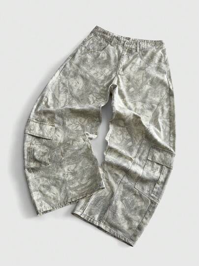 Men's Camouflage Loose Curved Cargo Denim Jeans