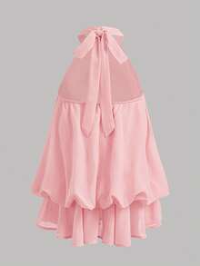 Firerie Kids Firerie Kids Tween Girl Tween Girl Solid Color Ruched Fashion Halter Tie Mini Dress - Pink - View 2