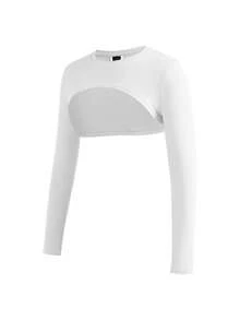 SHEIN Cheerettes 女款 3 件組 純色高低下擺長袖運動 T 恤短版上衣透氣運動休閒短版外套套裝 健身房穿搭 黑色 淺灰色 白色 秋季 - 彩色 - 查看 10