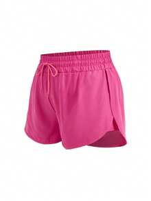 SHEIN Cheerettes Women's Plus Size Drawstring Waist Casual Versatile Daily Travel Sports Shorts Pink Double Layer Shorts Soft Stretch Fabric Inner Side Pocket Split - Tropical Pink - View 10