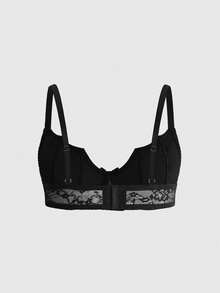 ROMWE Goth Sujetador sin aros y bralette de encaje floral de talla grande con estilo gótico - Negro - Ver 2