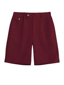 Manfinity Homme Pantalones cortos casuales holgados de pierna recta de unicolor con bolsillos para hombres - Burdeos - Ver 6