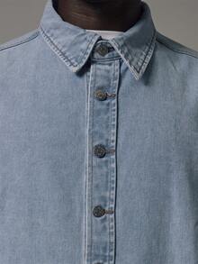 Musero Collared Long Sleeve Denim Shirt Oversized Boxy Fit Spring Summer Essentials - Blue - View 3