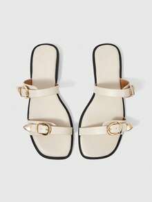 Sleekvia Ladies Comfortable Flat Wear-Resistant Versatile Metal Outdoor Flip-Flops Slippers - Apricot - View 2