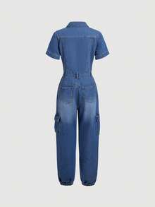 Slaydiva Women's Autumn Utility Denim Jumpsuit - Blue - View 3