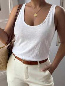 Dazy Plus Loose Blogger Casual Style White Top Base Layer Elegant Commute Spring Summer Autumn Slouchy Tank Top - White - View 4