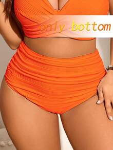 Swim Chiccia Plus Size Women Ribbed Fabric Solid Color Ruched Tummy Control Swimwear Bottom, Suitable For Daily And Holiday Wear For Summer Beach Vacation - Orange - View 4