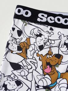 SCOOBY-DOO X SHEIN Men's Letter & Cartoon Print Swim Trunks, Suitable For Summer Vacation & Beach - Black and White - View 4