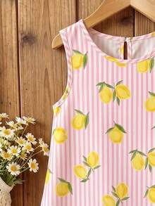 Emery Rose Kids Emery Rose Kids 女童條紋檸檬印花圓領無袖洋裝 - 彩色 - 查看 3