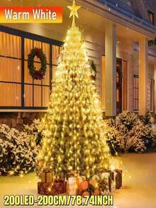 Solar Weihnachtsdekoration Lichter, 200/290 LED Wasserfall Lichterkette mit Stern Baumspitze, 8 Modi IP65 wasserdicht für Innen- und Außenbereich - für Garten, Party, Zuhause, Feiertage (Warmweiß/Mehrfarbig) - Solar Led String Light - Übersicht 13