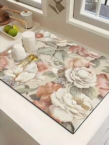 1PC Thick Diatom Mud Absorbent Drain Drying Wash Free Heat Insulation Retro Flower Pattern Drain Pad Mat For Kitchen Bowl Plate Bar Water Cup Coffee Maker Dining Table Home Supplies - Multicolor - View 4