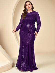 Coutiva Plus Size Formal Evening Sequin Mermaid Dress - Dark Purple - View 5