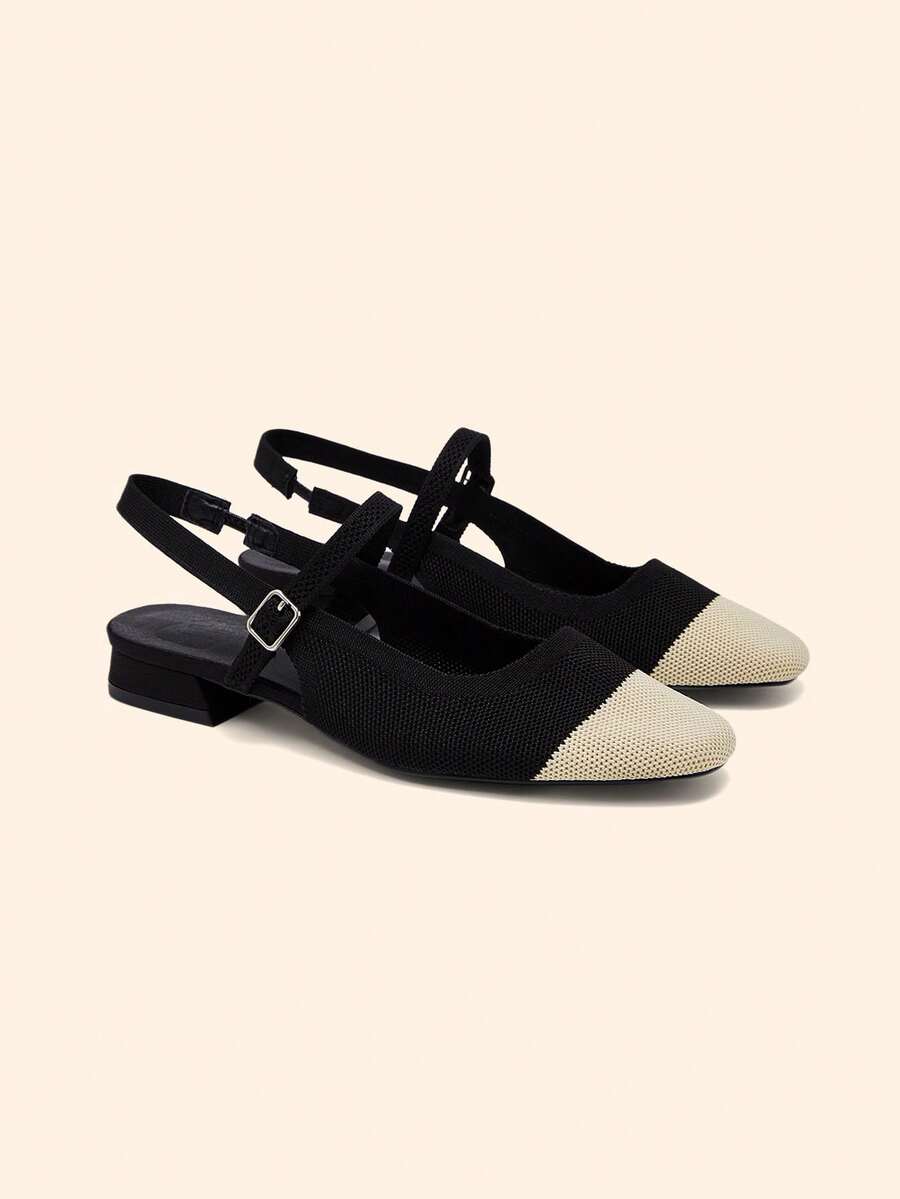 CUCCOO BASICS Women's Mary Jane Flat Shoes With Ribbon Strap, Comfortable Square Toe - Black apricot - View 1