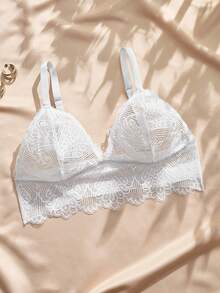 Charlaine 1pc Plus Size Women French Sexy Lace Top Bra - White - View 3