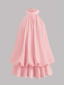 Firerie Kids Firerie Kids Tween Girl Tween Girl Solid Color Ruched Fashion Halter Tie Mini Dress - Pink - View 6