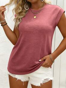 EMERY ROSE Women's Plus Size Casual Minimalist Batwing Sleeve Round Neck T-Shirt, Suitable For Spring And Summer Tops - Pink - View 3