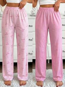 SHEIN 2件組女款居家睡眠褲 淺粉色 夏季可愛休閒睡褲 - 彩色 - 查看 2
