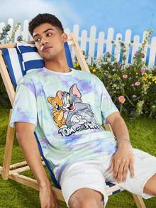 TOM & JERRY X SHEIN Men Cartoon Graphic Tie Dye Tee - Multicolor - View 7